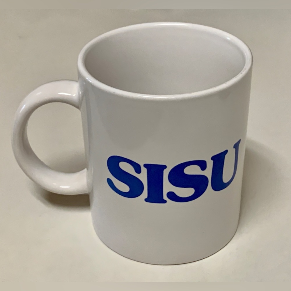 Vintage 1980s Finnish Flag Pride Double Sided SISU Yooper Ceramic Coffee Mug